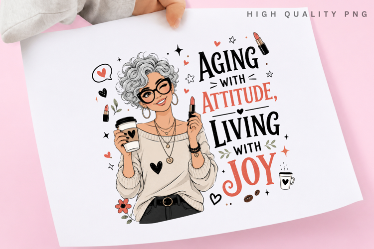 Aging With Attitude Living With Joy PNG Sublimation Design