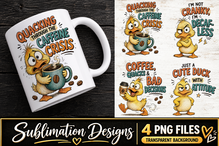 Funny Duck Coffee Clipart Sublimation PNG