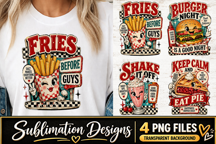 Retro Fast Food Clipart Sublimation PNG