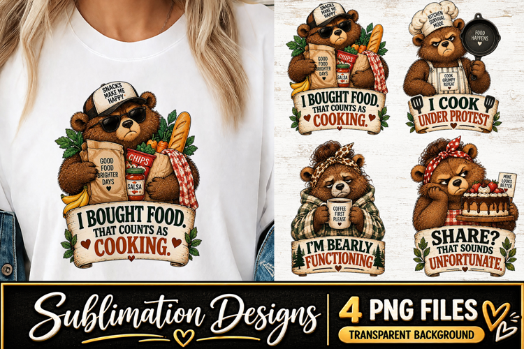 Funny Bear Kitchen Clipart Sublimation PNG