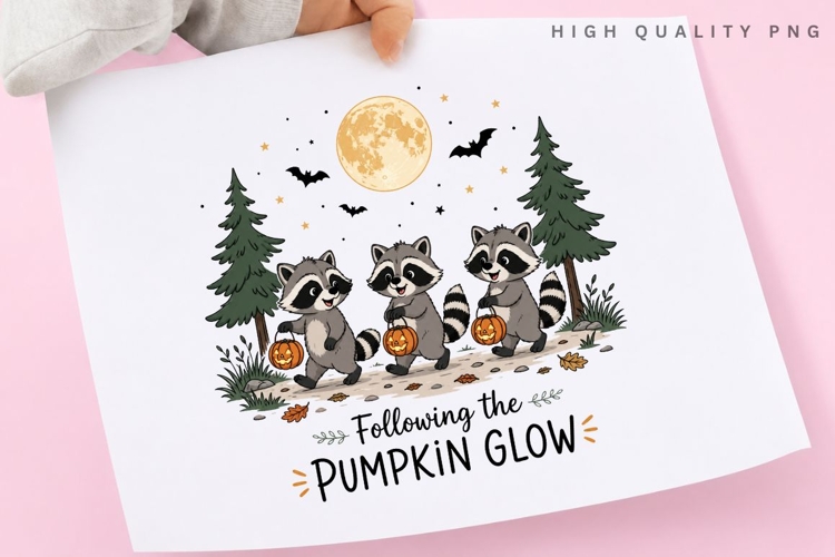 Trick or Treat Raccoons PNG Sublimation Design, Following