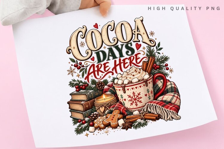 Cozy Cocoa Days Winter Christmas Holiday Comfort Design PNG example image 1