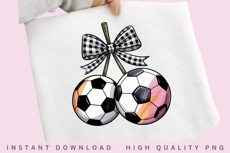 Soccer Cherry Coquette PNG, Pink Soccer Ball Bow Design,
