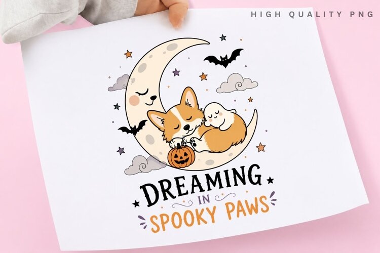 Dreaming In Spooky Paws PNG Sublimation Design, Sleeping example image 1
