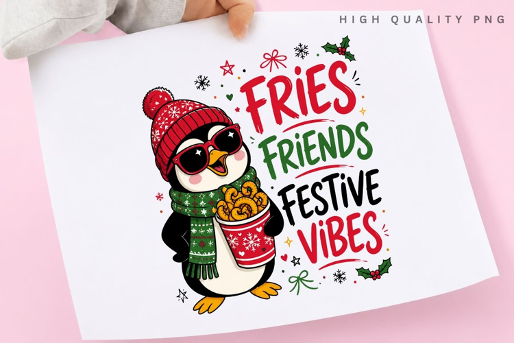 Festive Vibes Christmas Penguin PNG Sublimation Design