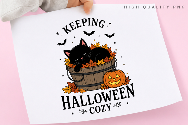 Keeping Halloween Cozy PNG Sublimation Design, Sleeping
