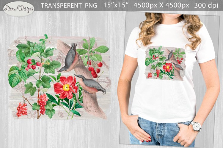 Vintage Floral Sublimation | Flowers and Bird Sublimation