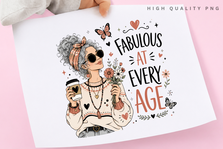 Fabulous At Every Age PNG Sublimation Design, Gray Hair