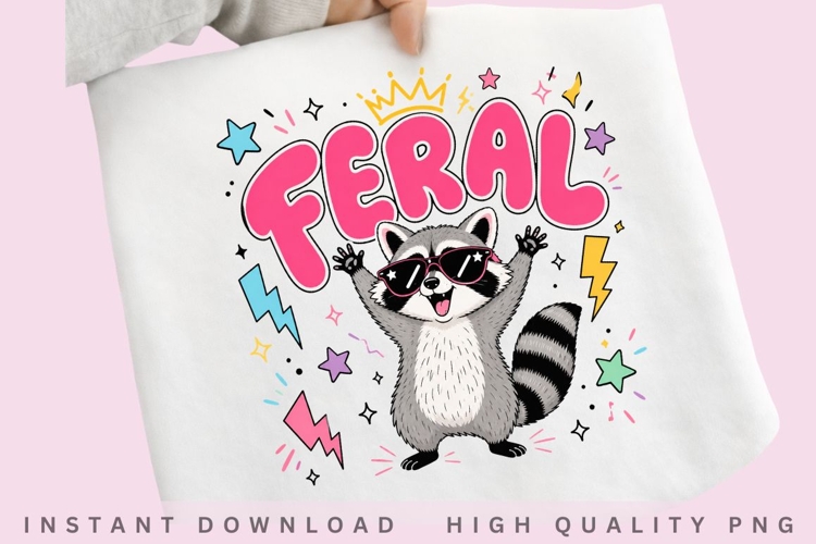 Feral Raccoon PNG Design, Funny Trash Panda Sublimation, Cut example image 1