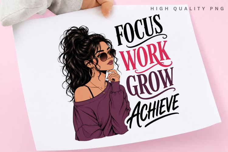 Focus On Work Grow And Achieve PNG Sublimation Design