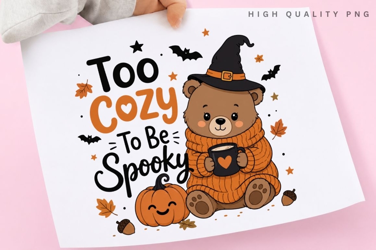 Too Cozy To Be Spooky PNG Sublimation Design, Teddy Bear