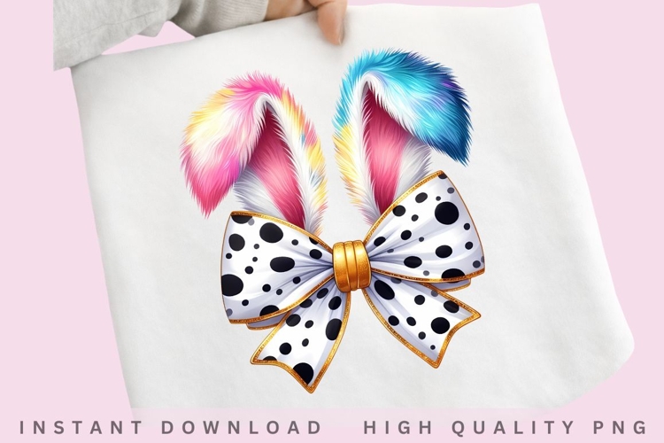 Polka Dot Bunny Bow PNG, Easter Bunny Ears Coquette Bow,