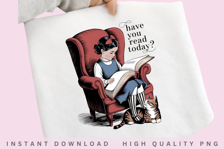 Have You Read Today PNG, Vintage Girl Reading Book