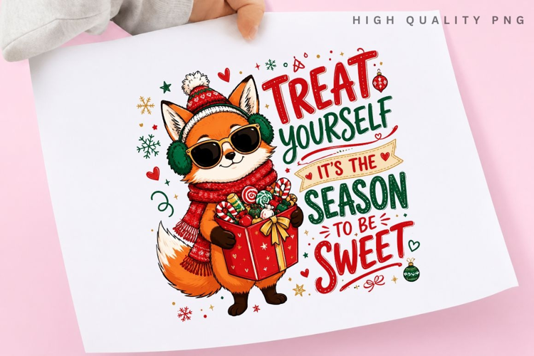 Treat Yourself Christmas Fox PNG Sublimation Design, Funny