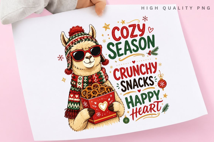 Cozy Season Christmas Llama PNG Sublimation Design