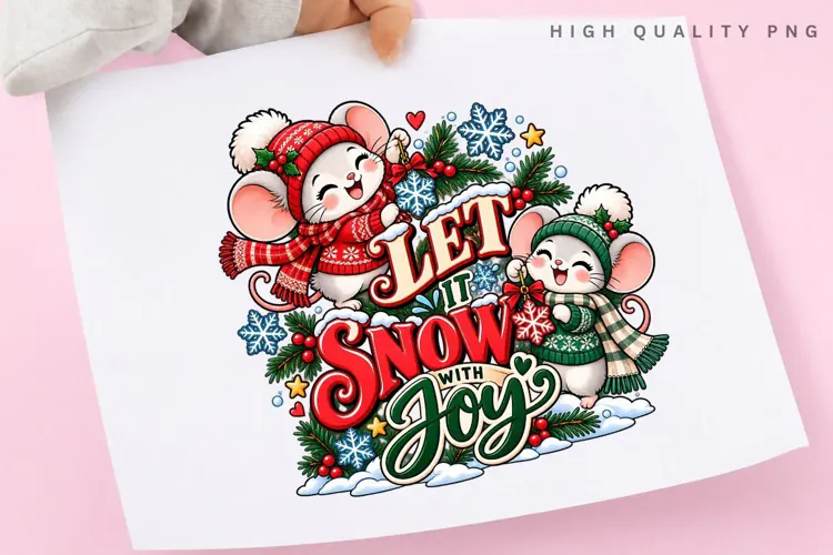 Cute Christmas Mice Let It Snow with Joy Winter Holiday
