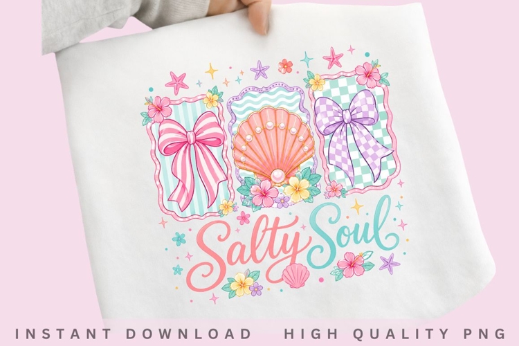 Salty Soul Coquette Beach PNG Design, Summer Bow Shell example image 1