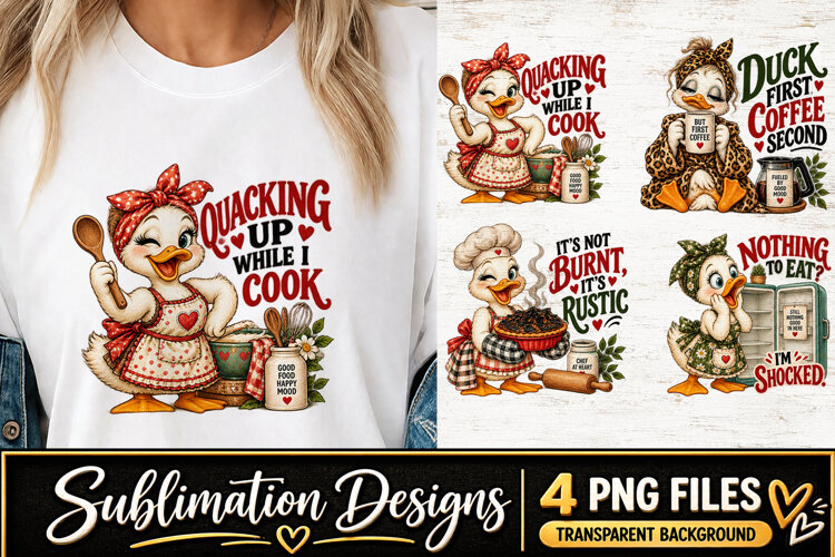Funny Duck Cooking Clipart Sublimation PNG example image 1