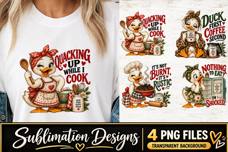 Funny Duck Cooking Clipart Sublimation PNG