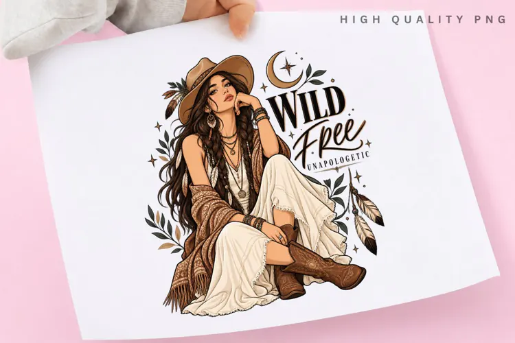 Wild Free Woman PNG, Boho Cowgirl Woman PNG, Western Soul