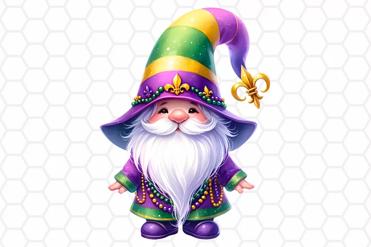 Cute Mardi Gras Gnome Clipart, Gnome Sublimation PNG