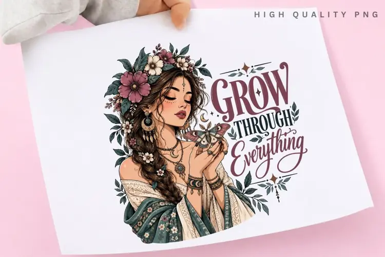 Grow Through Everything PNG Sublimation Design, Boho Braid