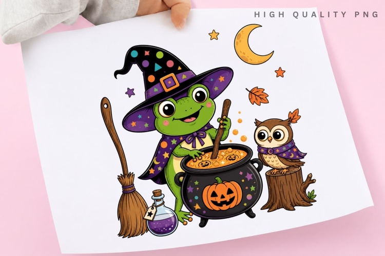 Cute Witch Frog PNG Sublimation Design, Halloween Frog