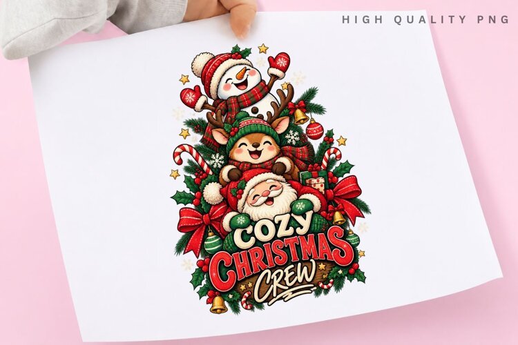 Cozy Christmas Crew Cute Snowman Reindeer Santa Holiday example image 1