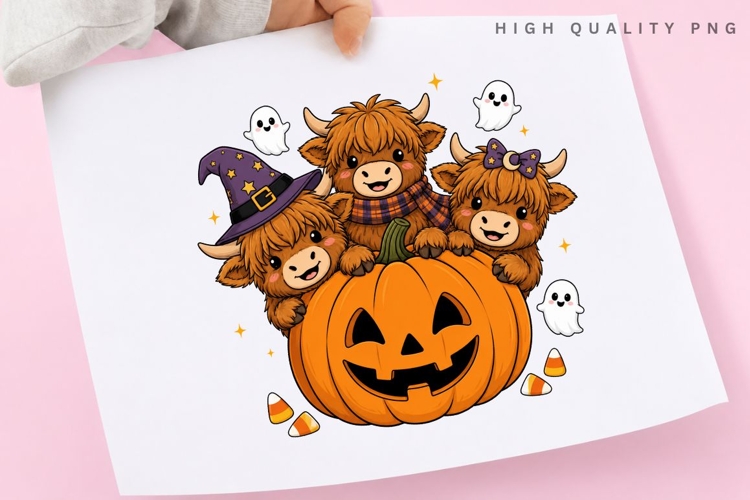 Halloween Highland Cow Pumpkin PNG Sublimation Design