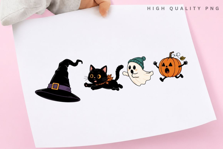 Halloween Squad Lineup PNG Sublimation Design, Cute Black