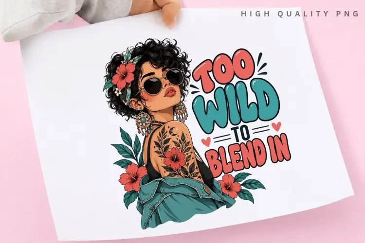 Too Wild To Blend In PNG Sublimation Design, Boho Curly