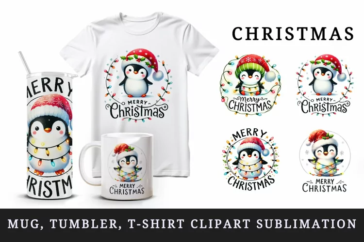 Christmas penguin tumbler mug wrap clipart sublimation png