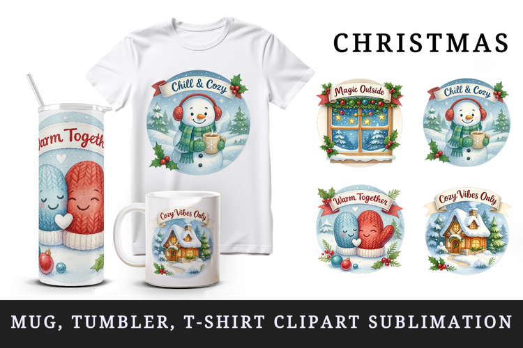 Cozy Christmas tumbler mug wrap clipart sublimation design