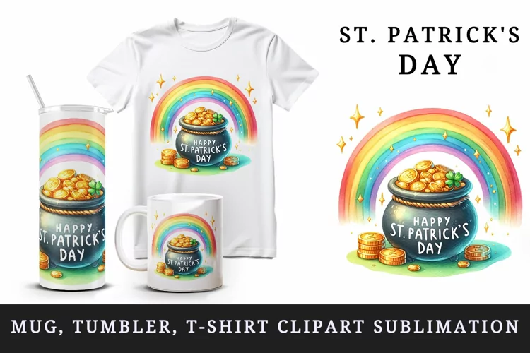 Rainbow, pot of gold St Patricks Day tumbler mug sublimation
