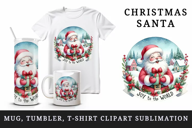 Christmas Santa tumbler mug wrap, clipart sublimation design