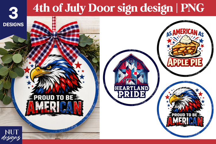 4th of July sublimation patriotic door signs Proud Eagle