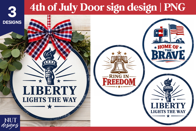 4th of July sublimation patriotic door signs liberty torch