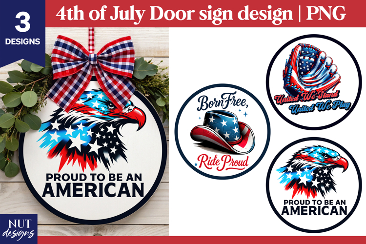 4th of July sublimation patriotic door signs Eagle Baseball