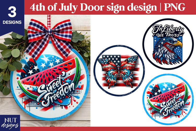 4th of July sublimation patriotic door signs Eagle Butterfly