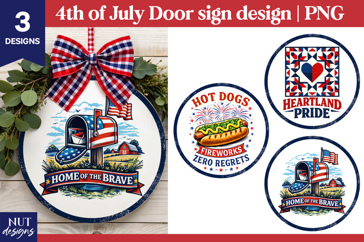 4th of July round sign, Farmhouse patriotic sign sublimation example image 1