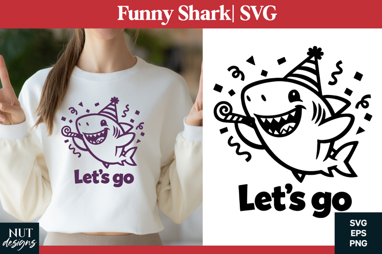 Funny shark SVG cute happy Shark festive tshirt design