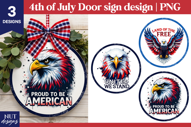 4th of July round sign, America Eagle patriotic door sign example image 1