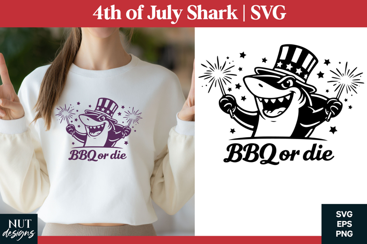 Patriotic shark BBQ 4th of July SVG independence day svg
