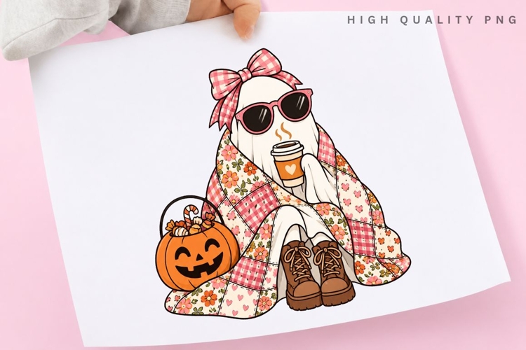 Coquette Bow Ghost PNG, Pink Ghost Coffee Sublimation
