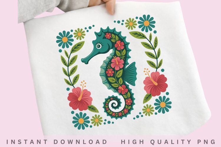 Floral Seahorse PNG, Tropical Ocean Flower Seahorse