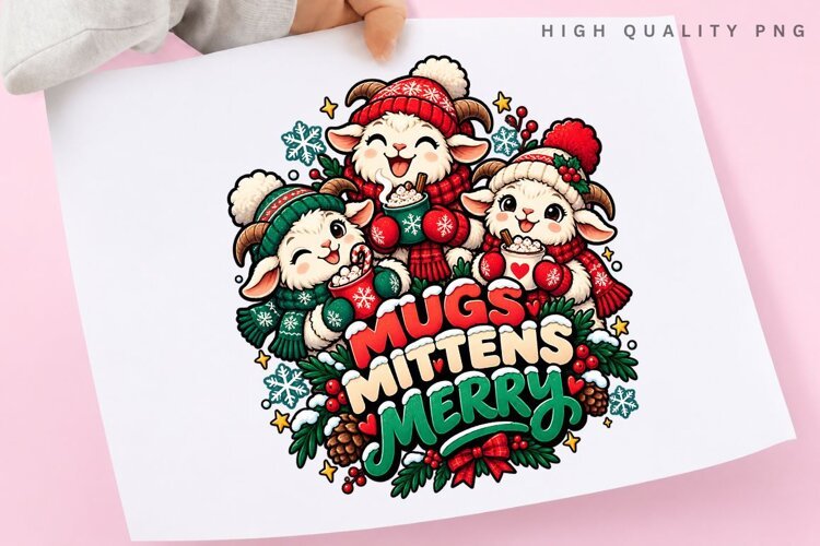 Festive Winter Lambs Mugs Mitten Merry Christmas example image 1