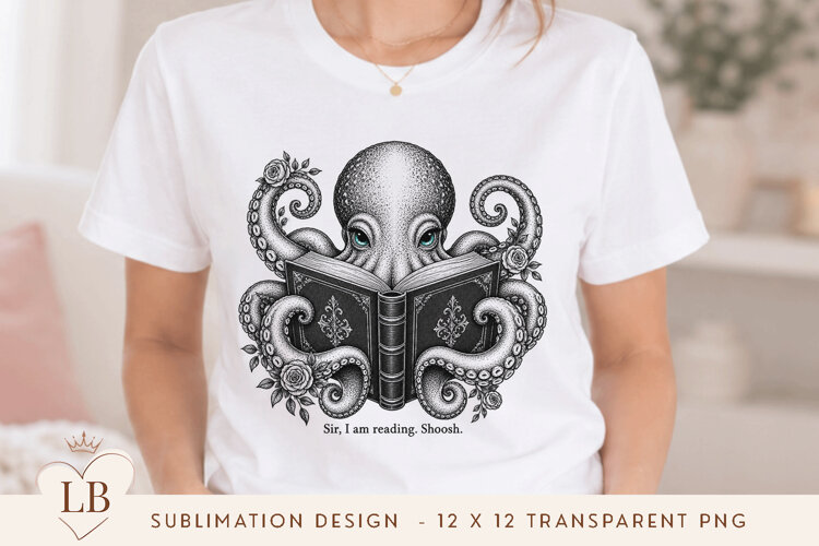 Funny Book Lover Octopus PNG example image 1