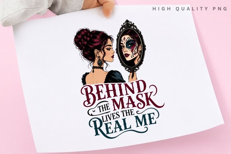 Behind The Mask PNG Sublimation Design, Gothic Girl Mirror example image 1