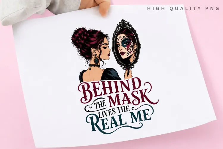 Behind The Mask PNG Sublimation Design, Gothic Girl Mirror