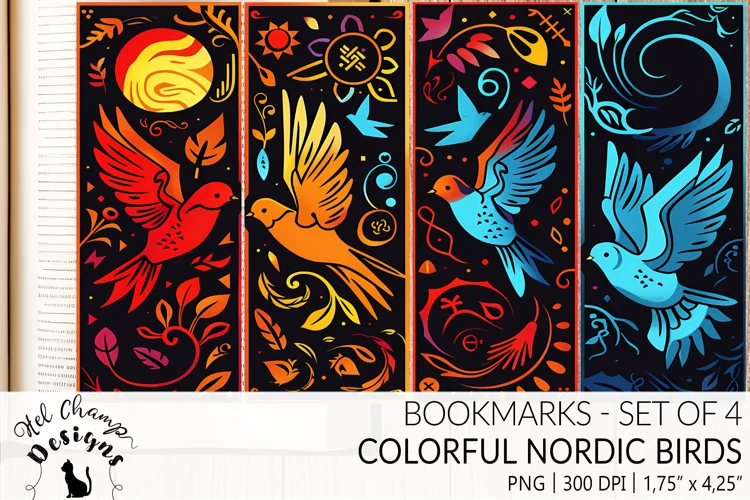 Colorful nordic birds bookmarks sublimation